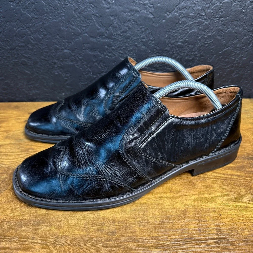 Josef Seibel Wingtip Black Leather Slip On Loafers Mens EU 42‎